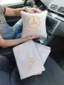 Автомобильная подушка 30х30см и плед 150х150 см в машину с вышивкой логотипа Mercedes - Benz, цвет бежевый