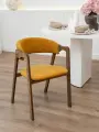 Стул кухонный со спинкой мягкий деревянный, обеденное кресло с подлокотниками, 1 шт, антивандальный велюр, Горчичный