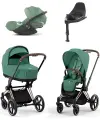 Детская универсальная коляска Cybex Priam IV Plus Leaf green 4в1 Rosegold (шасси розовое золото, цвет зеленый)+база Isofix