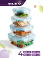 Контейнеры для хранения еды ELEY стеклянные герметичные с крышками, набор 4 шт: 520мл, 800мл, 1200мл, 2200мл