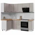 Кухонный гарнитур угловой, столешница Дуб Вотан 38мм, Кухня Индира 130х230см Белый/Дюна