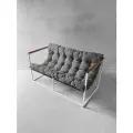 Диван лофт прямой, уличный, в офис, на балкон, на веранду, в гостинную, кухонный, Лофтовик ++ велюр серый белый каркас