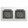 Systeme Electric Glossa Белый, Розетка 2-ая с заземлением, со шторками, в сборе, IP44, GSL000147