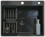 Мойка из нержавеющей стали VЕRMON 55 х 50, черный декор, в подарок дозатор и каландр, гофра