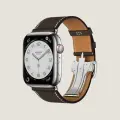 Часы Apple Watch Hermès Series 11 GPS + Cellular 46mm Silver Titanium Case with Ebène Barénia Leather Deployment Buckle