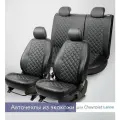 Комплект чехлов для Chevrolet Lanos / Daewoo Lanos (Sens) / ZAZ Chance 02-17г. Экокожа, ромб, черный, серая строчка.