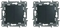Механизм переключателя/выключателя проходного Legrand Etika двухклавишный антрацит (комплект из 2 шт)