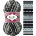 Пряжа Alize Superwash comfort socks белый-серый-черный-бирюза (7650), 75%шерсть/25%полиамид, 420м, 100г, 5шт