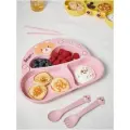 Детская посуда для кормления набор Медвежонок детская тарелка, ложка, вилка, розовая