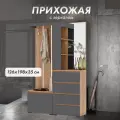 Прихожая Хелен ПР-01 , ЛДСП, с зеркалом, цвет графит, дуб крафт золото