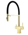 Смеситель для кухни с подключением под фильтр и гибким изливом Grocenberg GB4098GO золото глянец