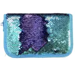 Школьный пенал 1 отделение, ткань, 21х14 см, Пайетки (голубой)