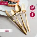 Столовые приборы, набор 16 предметов Apollo Lungo Matt Gold 4 персоны матовое золото