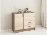 Комод с 4 выдвижными ящиками и дверцей, ЛДСП, 1000х435х830, ясень шимо/дуб сонома