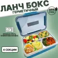 Ланч бокс контейнер для еды с 4 секциями - синий , 28х21х7 / металлический