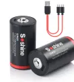 Soshine Аккумуляторные батарейки тип D 1.5V, 6000 mWh, 2 шт с зарядкой от USB кабеля.