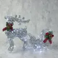 Светодиодная фигура Олень с санями серебристый светящийся, новогодняя фигурка с подсветкой, металл, 220 В, свечение белое, олень: 40 х 50 х 16 см, сани: 40 х 25 х 10 см
