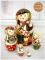 Матрешка деревянная детская балалайка развивающая игрушка 5 мест 12 см Орнамент