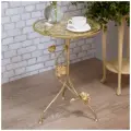 Кофейный круглый столик Bogacho Роза Сангрия золотистого цвета со стеклянной столешницей и кованой ножкой с цветами