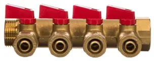 Коллектор 1x16x4 с шаровыми кранами. 4 вых, для металлопластиковых труб красн. TST