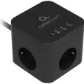 Сетевой фильтр Cablexpert Cube черный 10А 1xType-C 3xUSB 1.5 метра с заземлением выключателем и защитными шторками уровень защиты 4+ CUBE-3-CU3-B-1.5