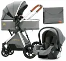 Коляска-трансформер с автолюлькой 3в1 LUXMOM V9 серый
