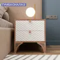 Прикроватная тумба белая на ножках Скала-2, в спальню, светло-коричневый дуб крафт золотой, 2 ящика