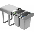 Ведро для мусора выдвижное квадратное 2х7 л, вес 3 кг, пластик, цвет серый, для шкафа 35см