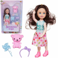 Кукла ABtoys мини Времена года 15 см с темными волосами с медвежонком, на блистере