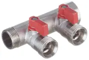 Коллектор Henco (VB050502-ROOD) 3/4 ВР(г) х 2 выхода 3/4 НР(ш) ЕК х 3/4 НР(ш) с шаровыми кранами
