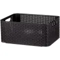 Корзина для хранения с ручками универсальная RATTAN STYLE BOX M, пластик, темно-коричневая