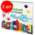 Комплект 2 шт, Пластилин мягкий восковой BRAUBERG KIDS, 24 цвета, 360 г, со стеком, 106498