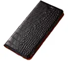 Чехол-книжка MyPads Premium Croco di lusso для Samsung Galaxy S22 Ultra из натуральной кожи с фактурной прошивкой рельефа кожи крокодила черный