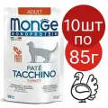 Влажный корм Monge Cat Monoprotein пауч, для взрослых кошек, со вкусом индейки (10шт по 85г)