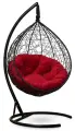 Подвесное кресло-кокон SEVILLA VERDE VELOUR черный + каркас (красная подушка, искусственный велюр)