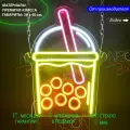 Неоновая светодиодная вывеска на стену, настенная неоновая лампа Bubble tea для кафе, 30 х 40 см.
