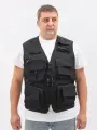 Жилет мужской сетчатый черный разгрузочный строительный, для рыбалки, охоты, 2xl