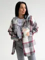 Рубашка Lady Gina в клетку с капюшоном фланелевая теплая, размер 52-54, серый, белый