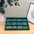 CLOX jewelry / Шкатулка для хранения колец, сережек и браслетов, органайзер из ткани для украшений, поднос для бижутерии, сундук ювелирный, открытая подставка, зеленый. Товар уцененный