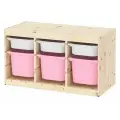 Стеллаж Труфаст горизонтальный с контейнерами, белый/розовый