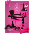Самокат трехколесный 5 в 1 для детей с родительской ручкой, 1-5 лет, светящиеся колеса, розовый