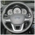 Накладка из натуральной кожи Кожа рулит на руль Kia Rio III (UB) (2011-2015), черная, для руля без штатной накладки
