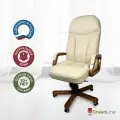 Офисное кресло руководителя компьютерное Ньон, натуральная кожа, дерево, нагрузка 200 кг, бежевое