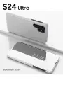 Чехол книжка для Samsung S24 Ultra, зеркальный, серебряный, трансформируется в подставку