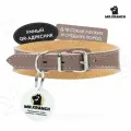 Mr.Kranch - Ошейник-селедка для собак из натуральной кожи с QR-адресником, 29-35см, бежевый