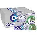 Orbit White XXL Нежная мята жевательная резинка без сахара, 1 блок (20 шт по 20,4г)