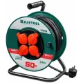 Удлинитель на катушке Kraftool 55084-50, 4 розетки, с/з, 16А / 3500 Вт 4 50 м 1.5 кв. мм 28.5 мм 20 мм 37 мм черный