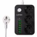 Сетевой фильтр-удлинитель LDNIO, 10A, 2500Вт, 3 розетки, 6 USB, 3.4А, 17Вт, 1,6м SE3631 (чер/бел)