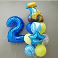 Шар экскаватор с цифрой и фонтан / Воздушные шары с гелием для мальчика строительная техника