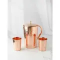 Набор Кувшин медный + 2 стакана, медь 100%, ручная работа, Индия (oxan)